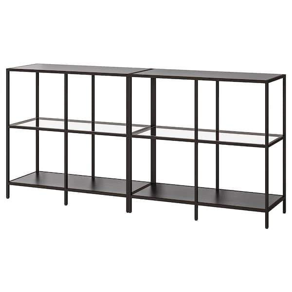 VITTSJÖ - Storage combination, black-brown/glass, 200x36x93 cm - best price from Maltashopper.com 09294526