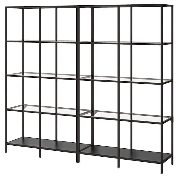 Ikea VITTSJÖ - Storage combination, black-brown/glass, 200x36x175 cm