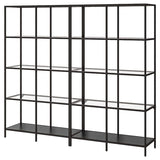 VITTSJÖ storage combination, black-brown/glass, 200x36x175 cm