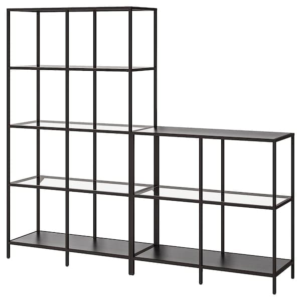Ikea VITTSJÖ - Storage combination, black-brown/glass, 200x36x175 cm