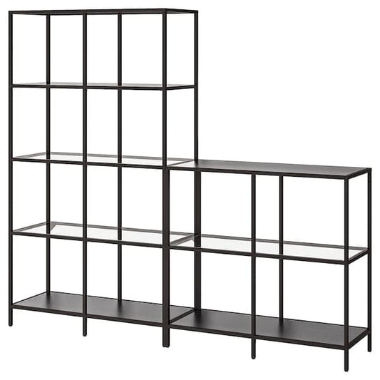 Ikea VITTSJÖ - Storage combination, black-brown/glass, 200x36x175 cm