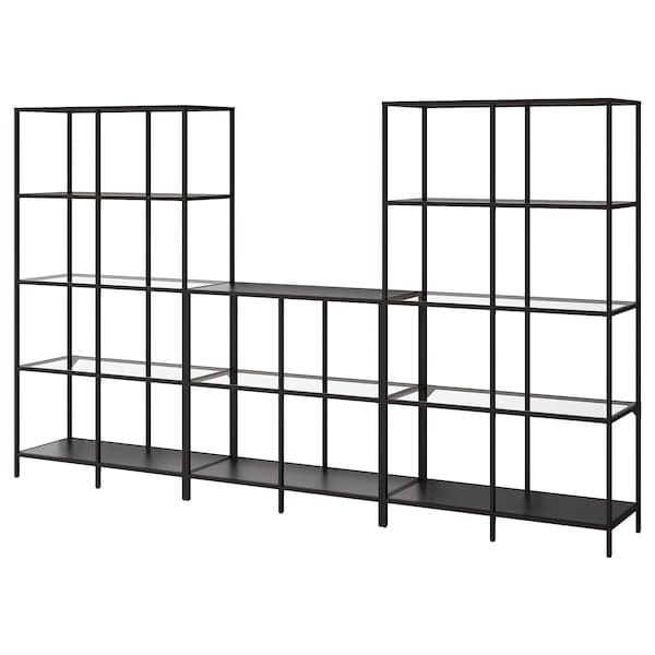 Ikea VITTSJÖ - Storage combination, black-brown/glass, 300x36x175 cm