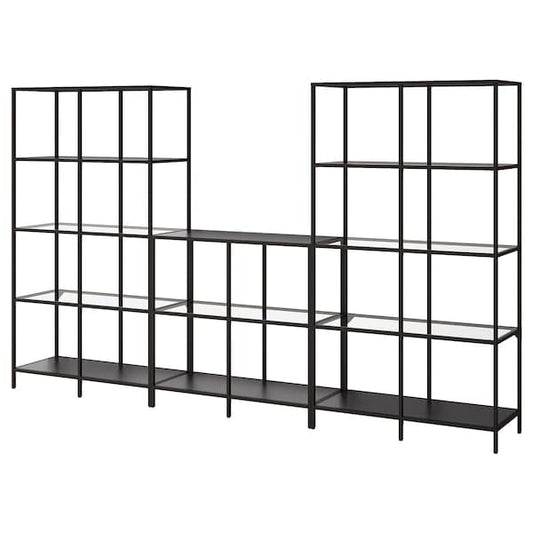 Ikea VITTSJÖ - Storage combination, black-brown/glass, 300x36x175 cm