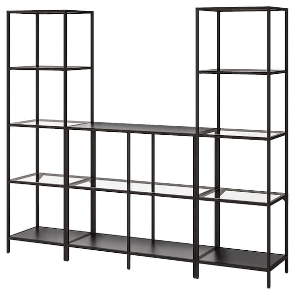 Ikea VITTSJÖ - Storage combination, black-brown/glass, 202x36x175 cm