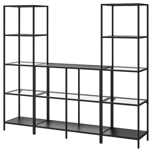 Ikea VITTSJÖ - Storage combination, black-brown/glass, 202x36x175 cm