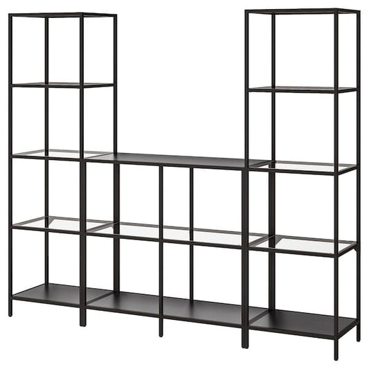 Ikea VITTSJÖ - Storage combination, black-brown/glass, 202x36x175 cm