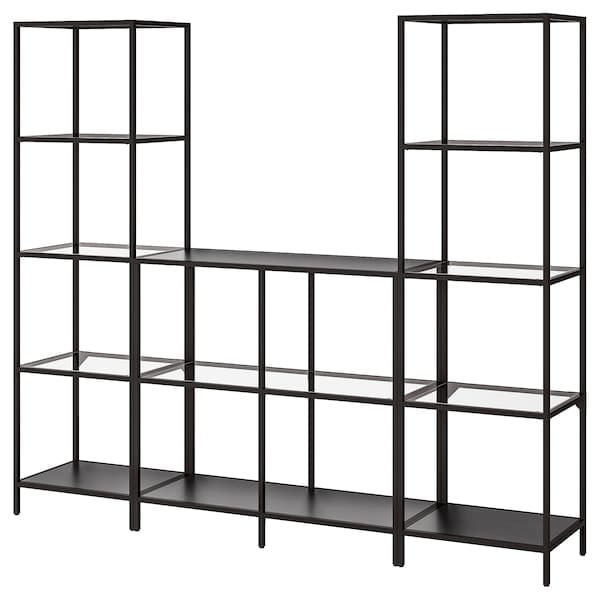 VITTSJÖ - Storage combination, black-brown/glass, 202x36x175 cm