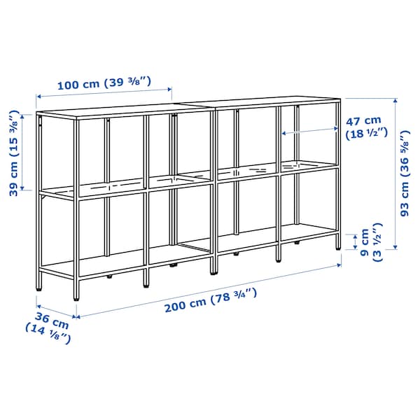 Ikea VITTSJÖ - Storage combination, black-brown/glass, 200x36x93 cm