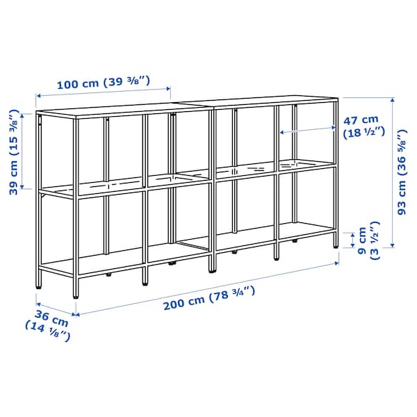 VITTSJÖ - Storage combination, black-brown/glass, 200x36x93 cm - best price from Maltashopper.com 09294526