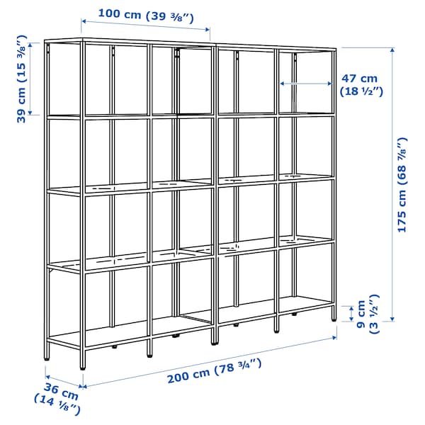 Ikea VITTSJÖ - Storage combination, black-brown/glass, 200x36x175 cm