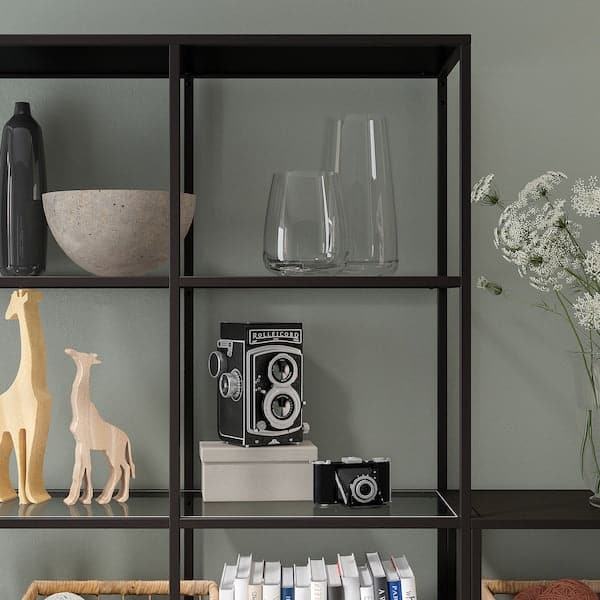 Ikea VITTSJÖ - Storage combination, black-brown/glass, 200x36x175 cm