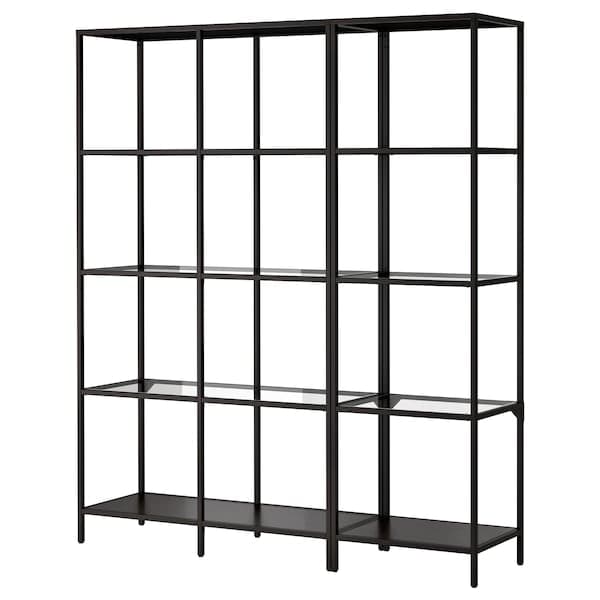 Ikea VITTSJÖ - Storage combination, black-brown/glass, 151x36x175 cm