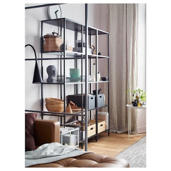 Ikea VITTSJÖ - Storage combination, black-brown/glass, 151x36x175 cm