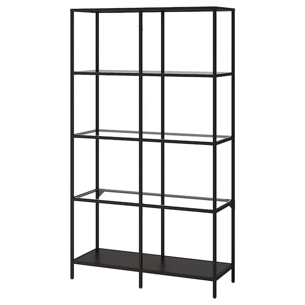 VITTSJÖ - Shelving unit, black-brown/glass, 100x175 cm