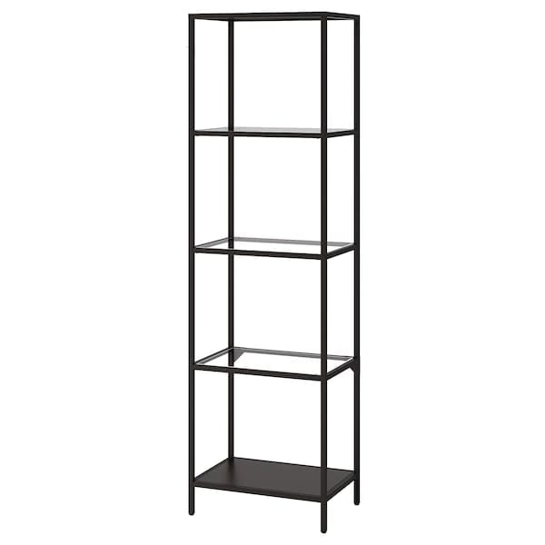 VITTSJÖ - Shelving unit, black-brown/glass, 51x175 cm