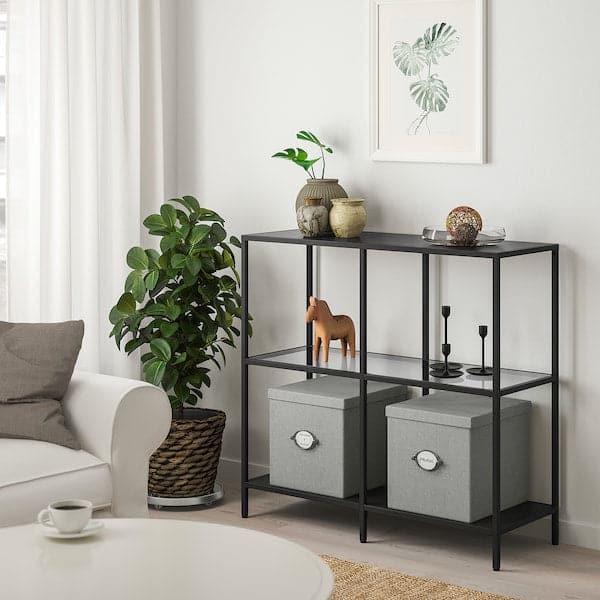 Ikea VITTSJÖ - Shelving unit, black-brown/glass, 100x93 cm