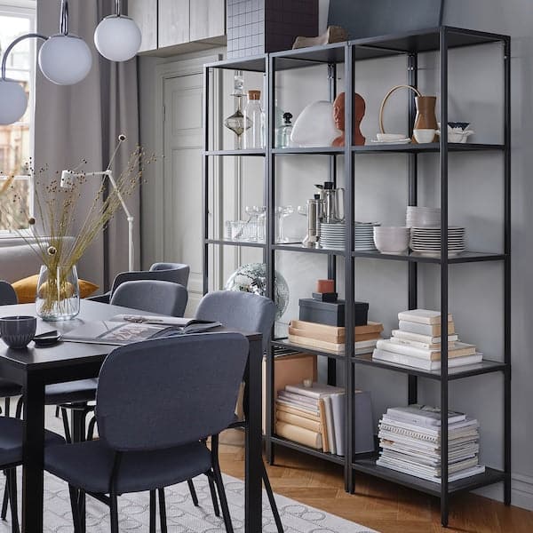 Ikea VITTSJÖ - Shelving unit, black-brown/glass, 51x175 cm