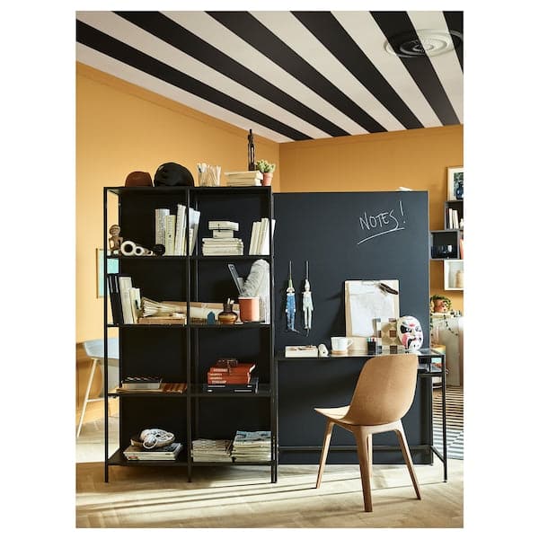 Ikea VITTSJÖ - Shelving unit with laptop table, black-brown/glass, 200x36x175 cm