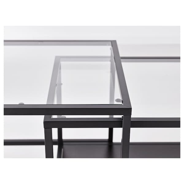 VITTSJÖ - Nest of tables, set of 2, black-brown/glass, 90x50 cm - best price from Maltashopper.com 80215332