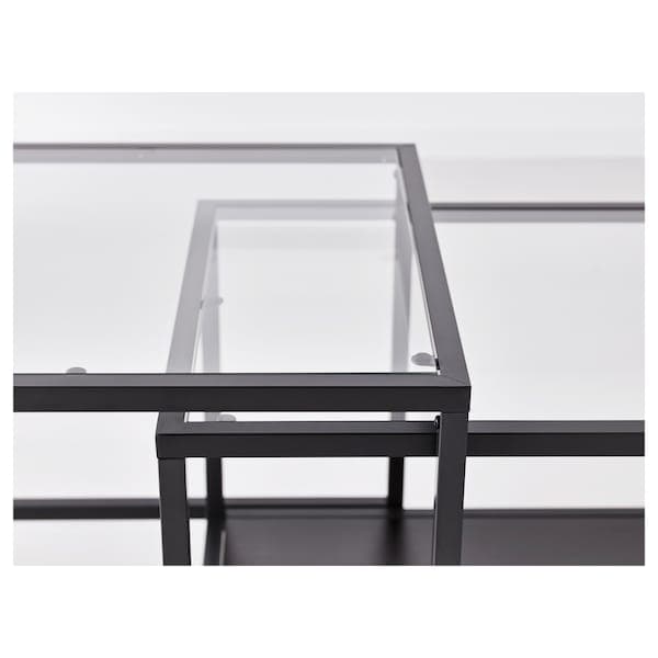 Ikea VITTSJÖ - Nest of tables, set of 2, black-brown/glass, 90x50 cm
