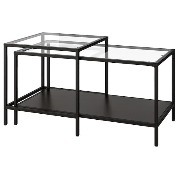 VITTSJÖ - Nest of tables, set of 2, black-brown/glass, 90x50 cm