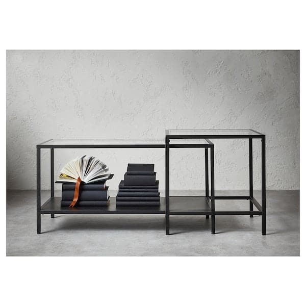 Ikea VITTSJÖ - Nest of tables, set of 2, black-brown/glass, 90x50 cm