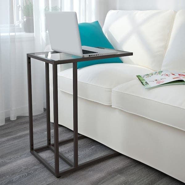Ikea VITTSJÖ - Laptop stand, black-brown/glass, 35x65 cm