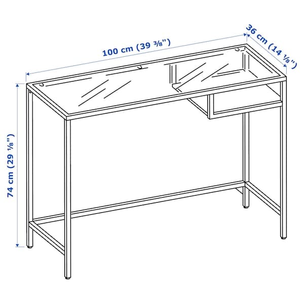 Ikea VITTSJÖ - Laptop table, black-brown/glass, 100x36 cm