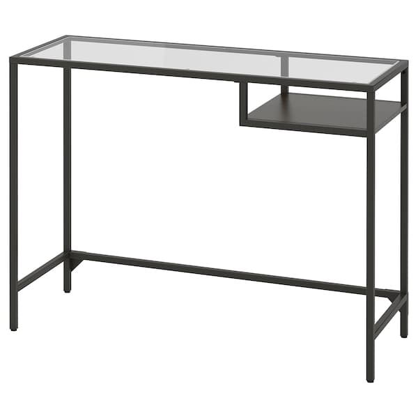 VITTSJÖ - Laptop table, black-brown/glass, 100x36 cm