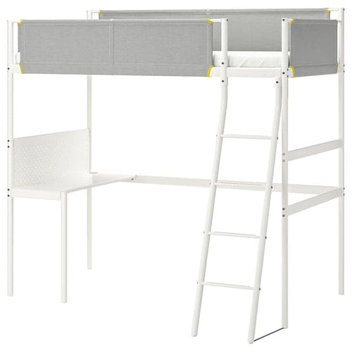 VITVAL - Loft bed frame with desk top, white/light grey, 90x200 cm