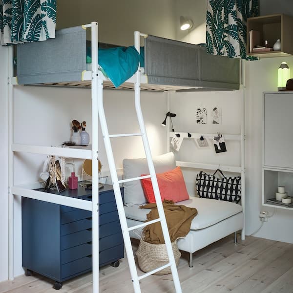 VITVAL - Loft bed frame, white/light grey, 90x200 cm - best price from Maltashopper.com 10411242