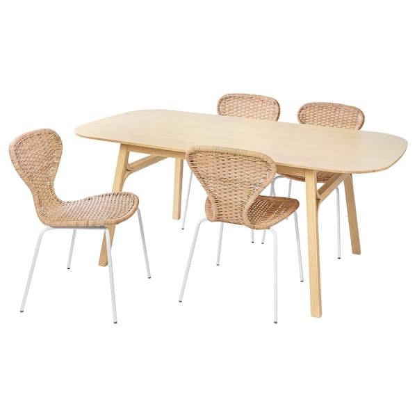 Ikea VOXLÖV / ÄLVSTA - Table and 4 chairs, light bamboo/rattan white, 180x90 cm